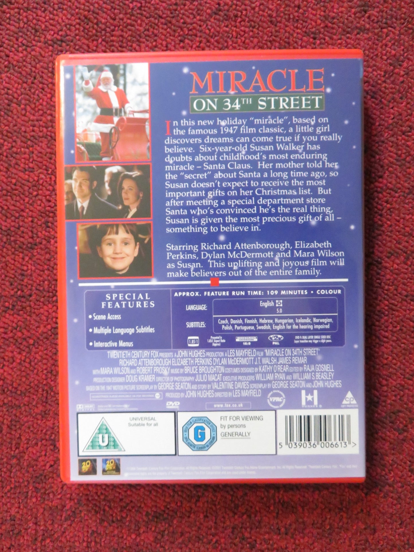 MIRACLE ON 34TH STREET (DVD) RICHARD ATTENBOROUGH MARA WILSON 1994 REGION 2