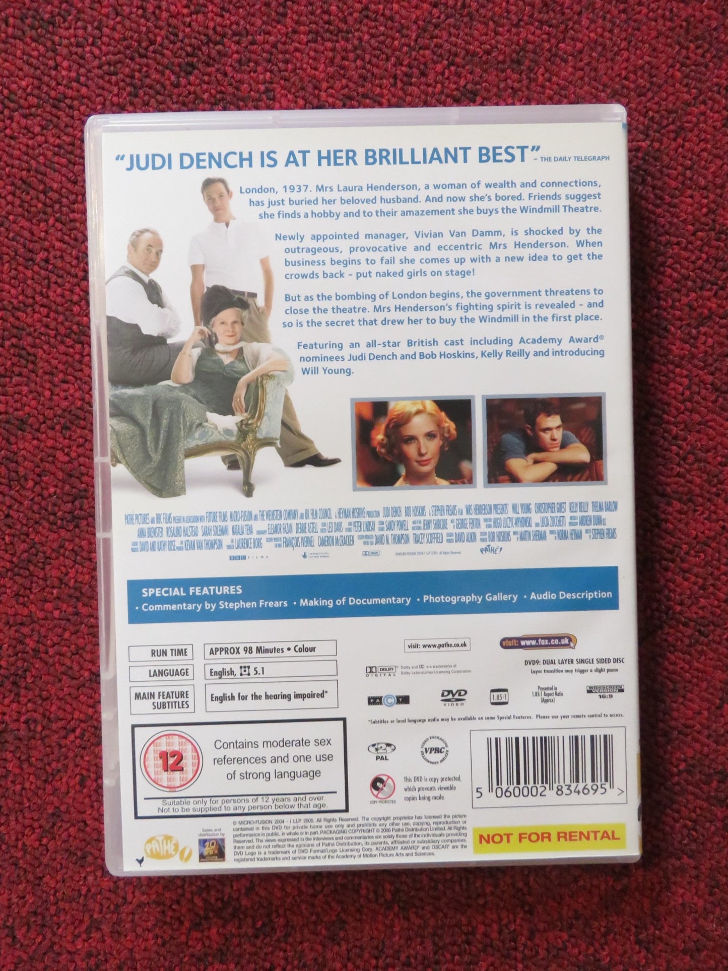 MRS. HENDERSON PRESENTS (DVD) JUDI DENCH BOB HOSKINS 2005 REGION 2