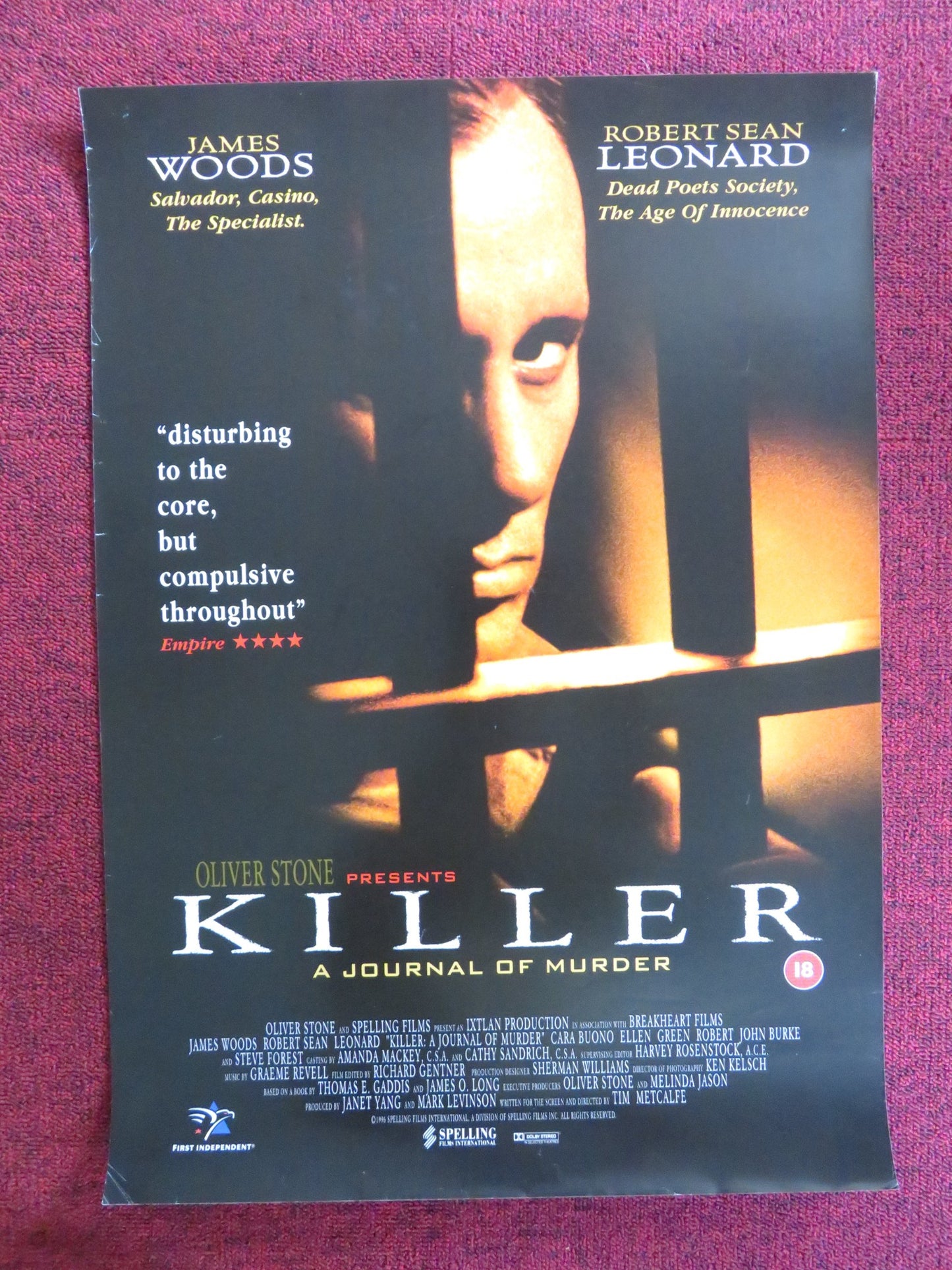 KILLER: A JOURNAL OF MURDER VHS VIDEO POSTER JAMES WOODS ROBERT S. LEONARD 1996