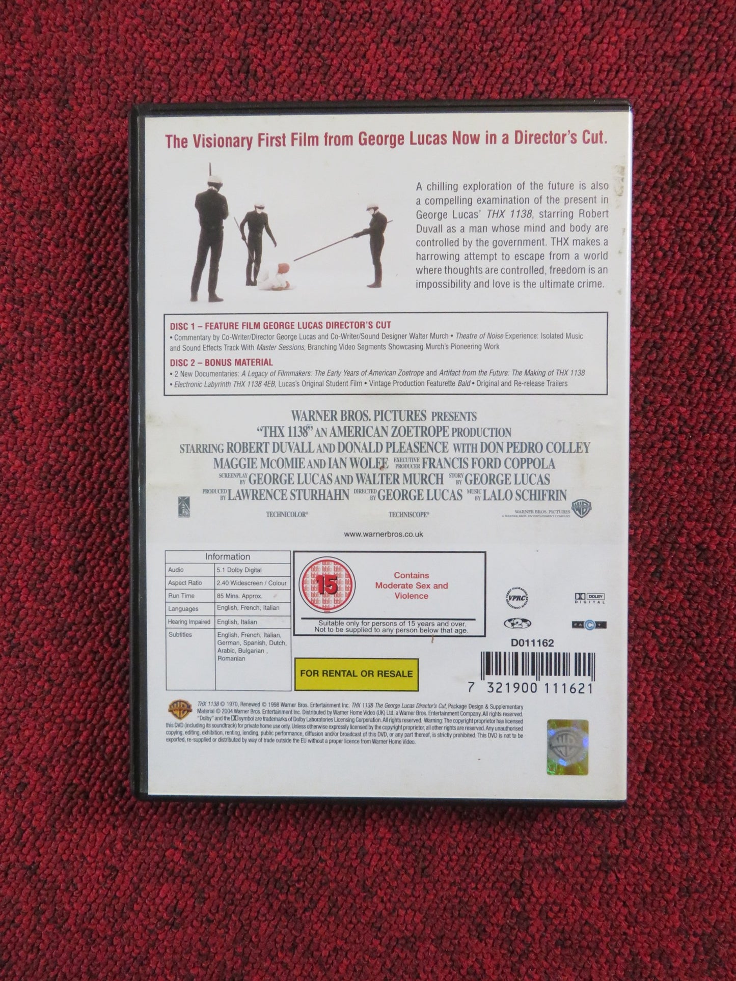 THX 1138 - THE GEORGE LUCAS DIRECTOR'S CUT (DVD) ROBERT DUVALL 1971 REGION 2