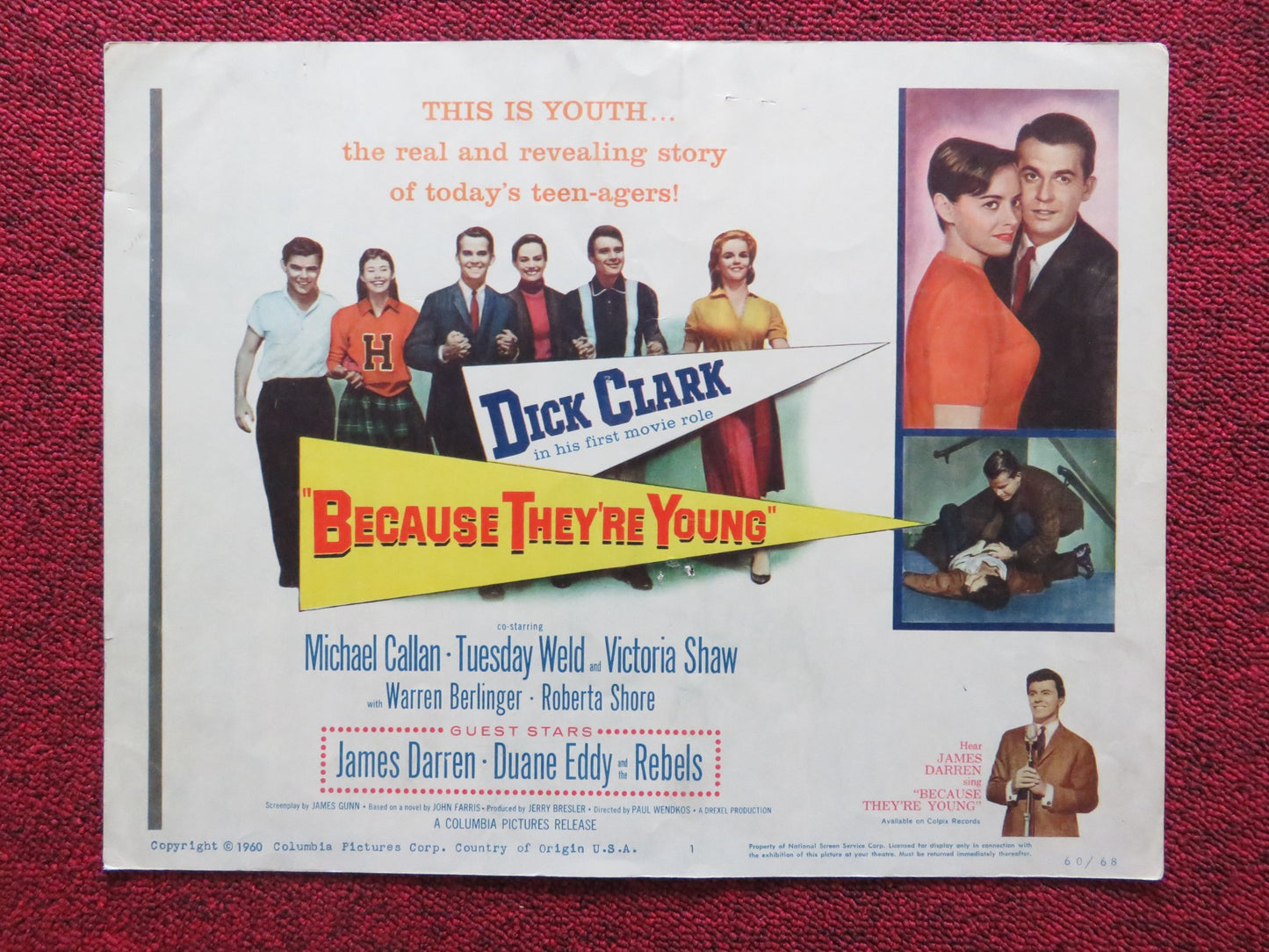 BECAUSE THEY'RE YOUNG US LOBBY CARD FULL SET DICK CLARK MICHAEL CALLAN 1960