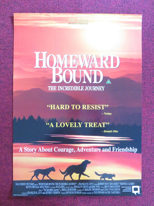 HOMEWARD BOUND: THE INCREDIBLE JOURNEY VHS VIDEO POSTER DISNEY DON ALDER 1993