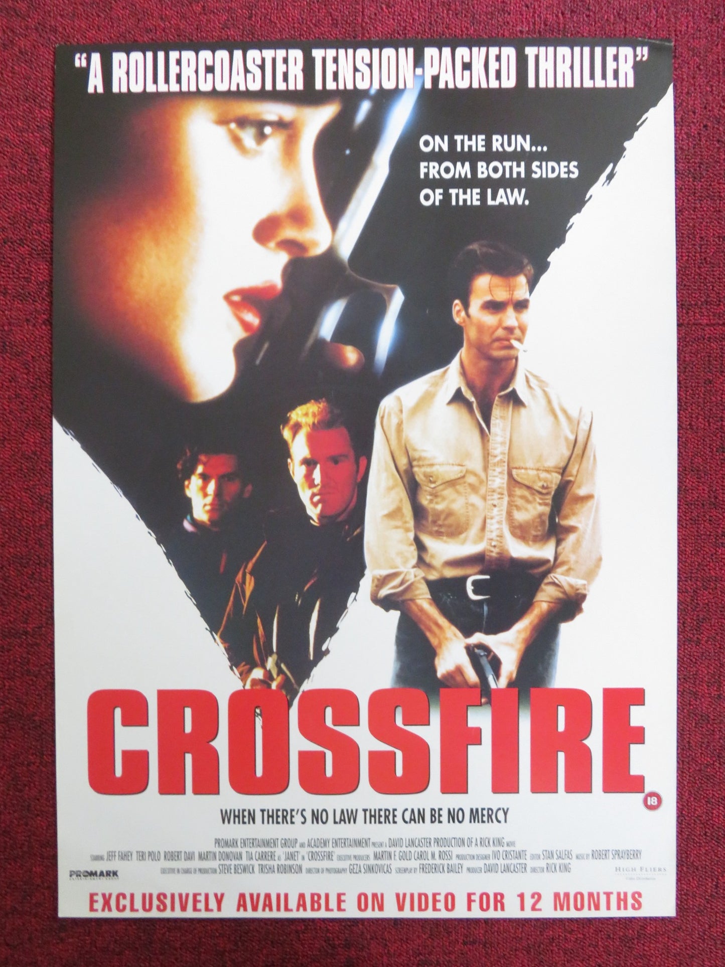 CROSSFIRE VHS VIDEO POSTER JEFF FAHEY TERI POLO 1993