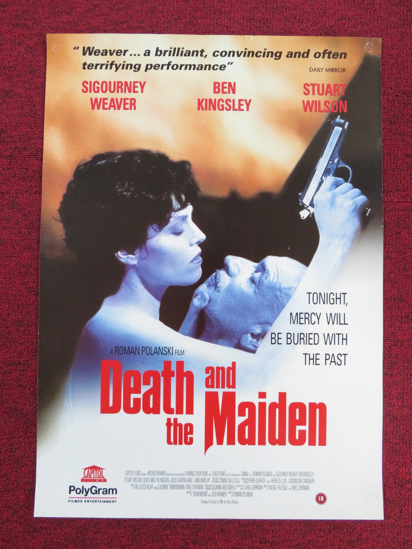 DEATH AND THE MAIDEN  VHS VIDEO POSTER SIGOURNEY WEAVER ROMAN POLANSKI 1994