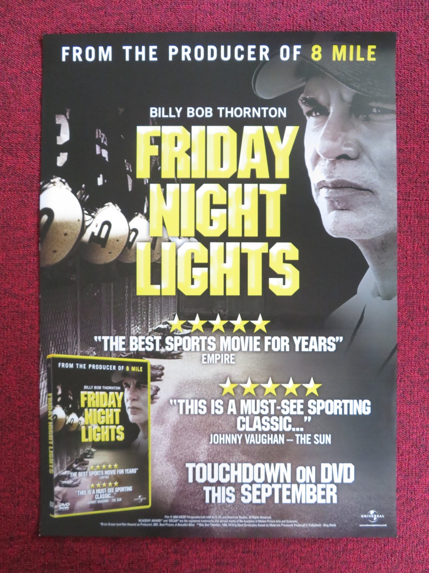 FRIDAY NIGHT LIGHTS DVD POSTER BILLY BOB THORNTON LUCAS BLACK 2004