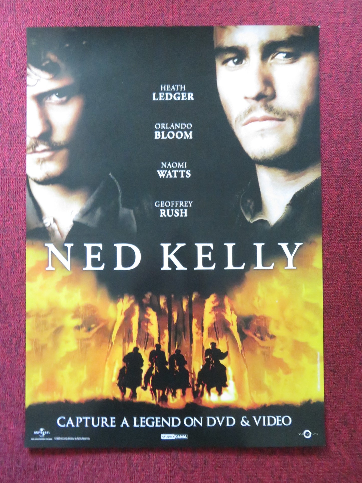 NED KELLY DVD & VHS VIDEO POSTER HEATH LEDGER ORLANDO BLOOM 2003