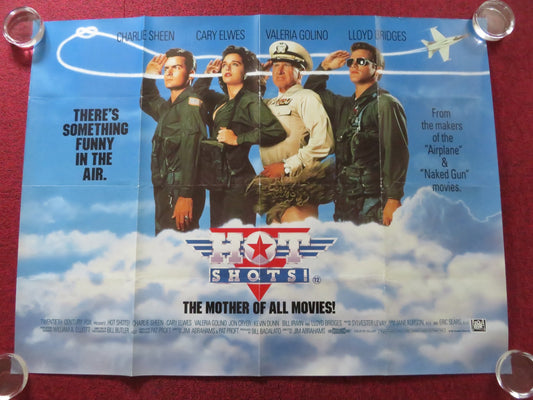 HOT SHOTS! UK QUAD ROLLED POSTER CHARLIE SHEEN CARY ELWES 1991