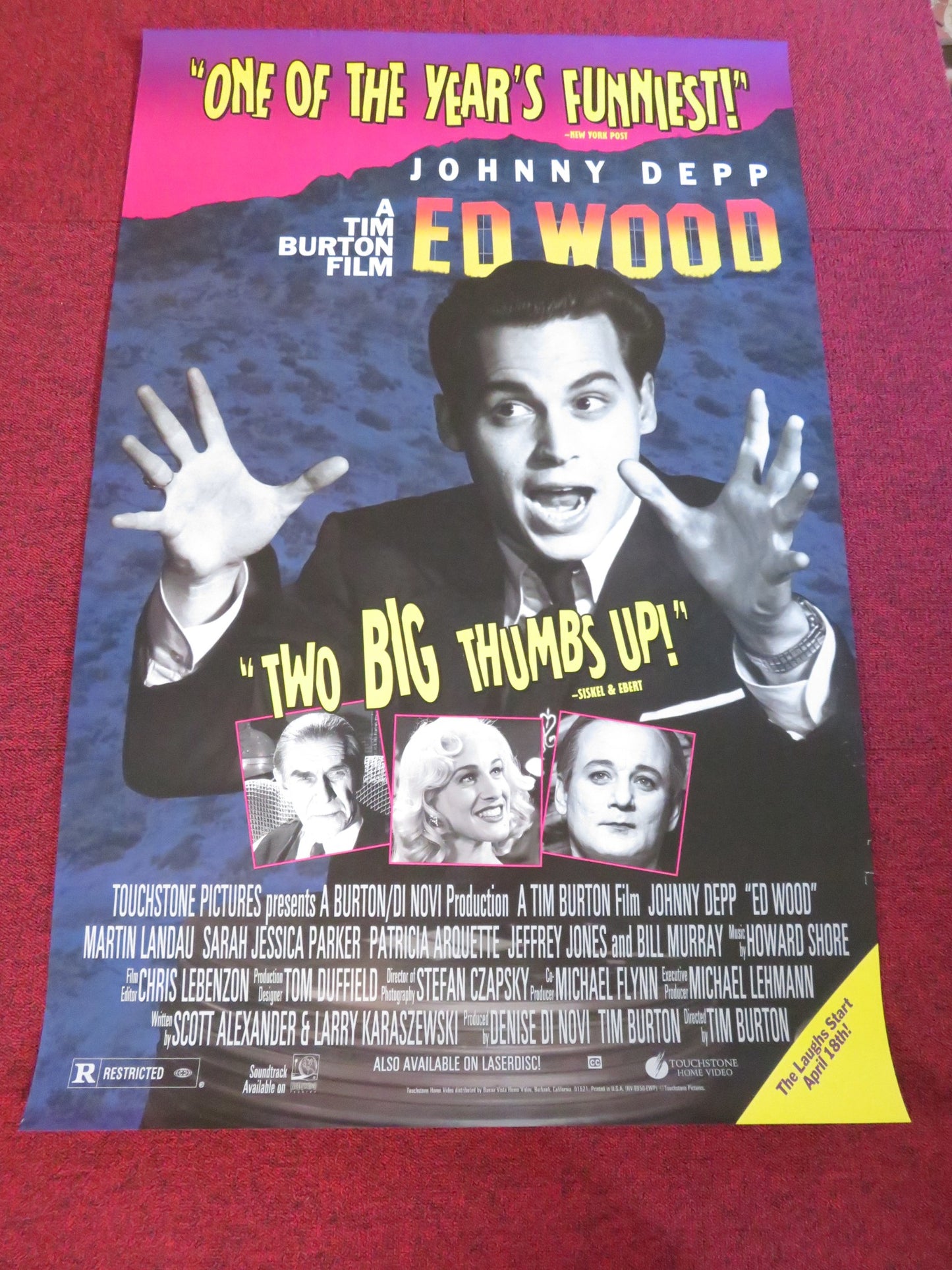 ED WOOD VHS VIDEO POSTER ROLLED JOHNNY DEPP BILL MURRAY 1994