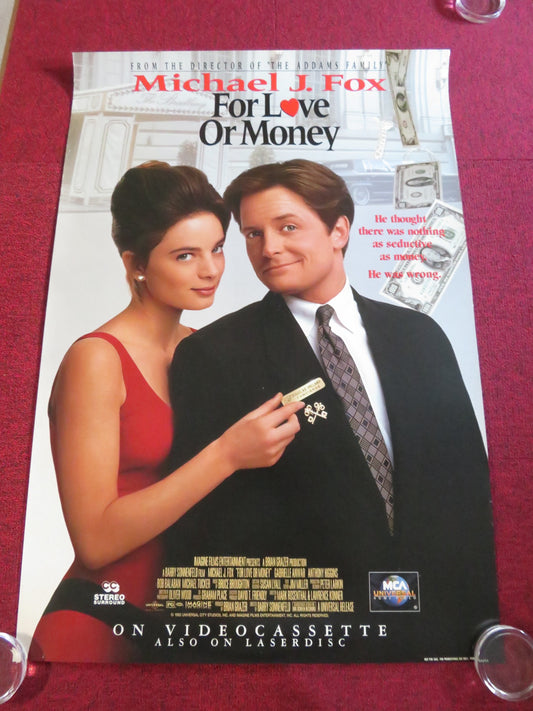 FOR LOVE OR MONEY VHS VIDEO POSTER ROLLED MICHAEL J. FOX GABRIELLE ANWAR 1993