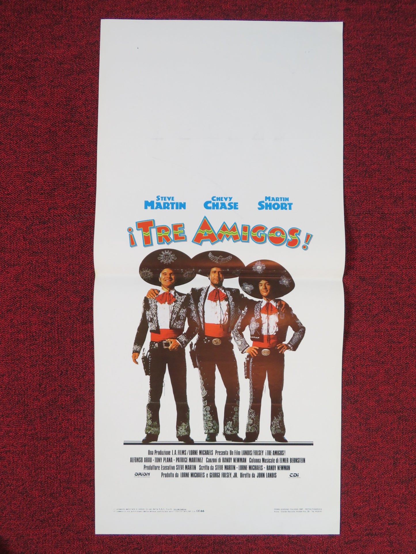 THREE AMIGOS! ITALIAN LOCANDINA POSTER STEVE MARTIN CHEVY CHASE MARTIN SHORT '87