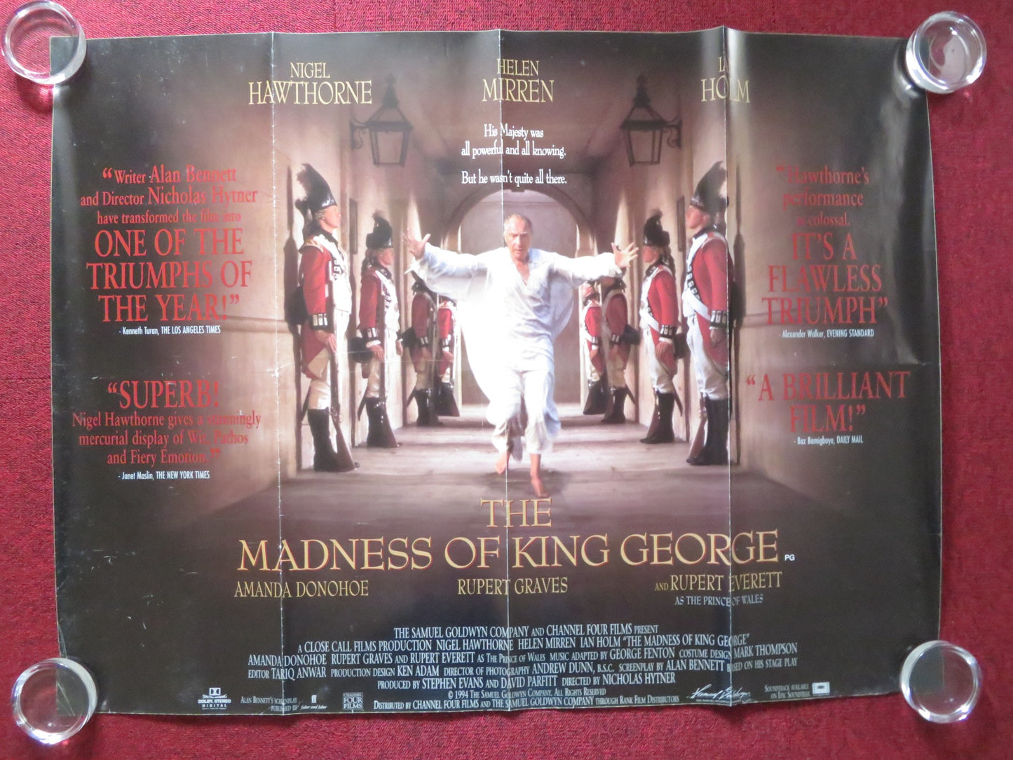 THE MADNESS OF KING GEORGE UK QUAD ROLLED POSTER NIGEL HAWTHORNE H. MIRREN 1994