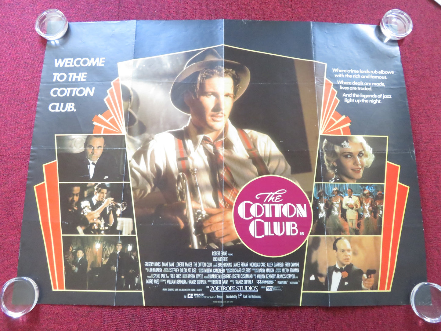 THE COTTON CLUB UK QUAD ROLLED POSTER RICHARD GERE BOB HOSKINS 1984