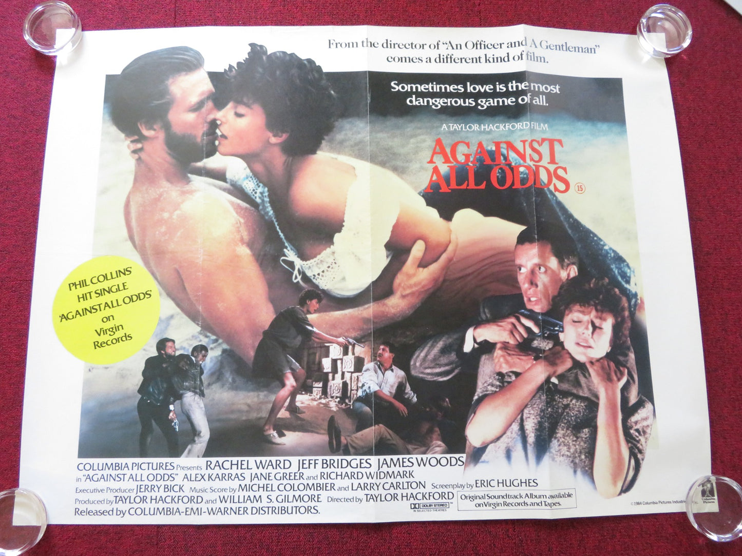 AGAINST ALL ODDS UK QUAD ROLLED POSTER JEFF BRIDGES JAMES WOODS 1984