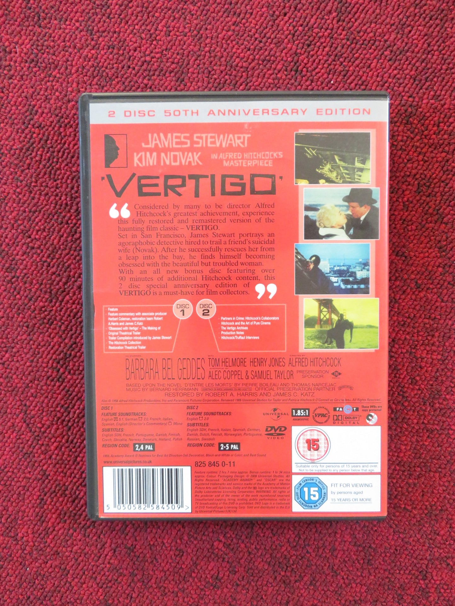 VERTIGO - 2 DISC 50TH ANNIVERSARY EDITION (DVD) JAMES STEWART 1958 REGION 2, 4