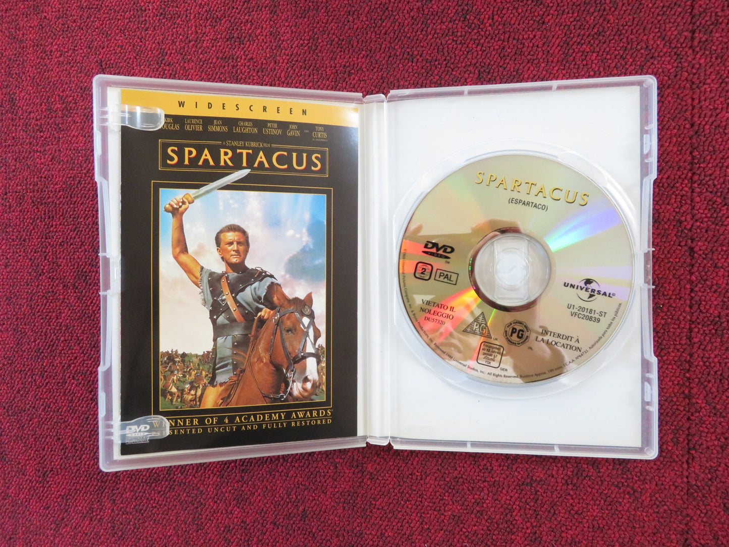 SPARTACUS (DVD) KIRK DOUGLAS LAURENCE OLIVIER 1960 REGION 2