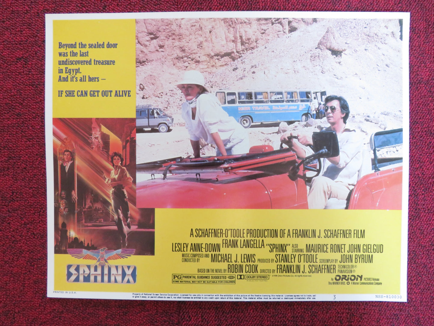 SPHINX US LOBBY CARD FULL SET LESLEY-ANNE DOWN FRANK LANGELLA 1981