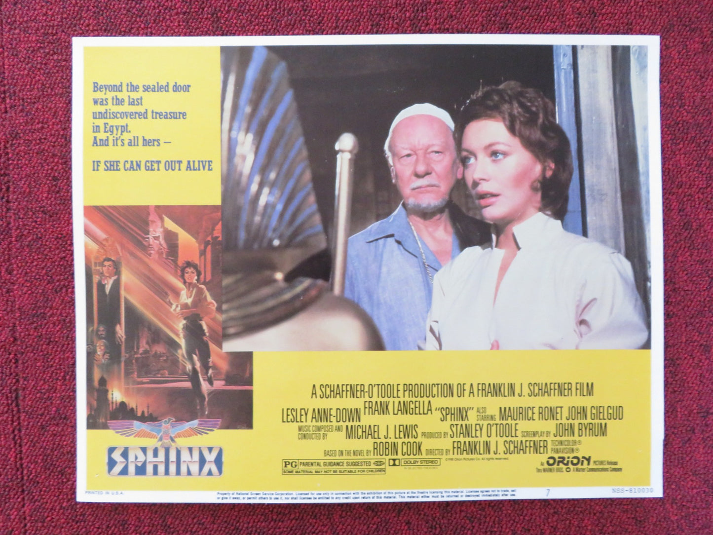 SPHINX US LOBBY CARD FULL SET LESLEY-ANNE DOWN FRANK LANGELLA 1981