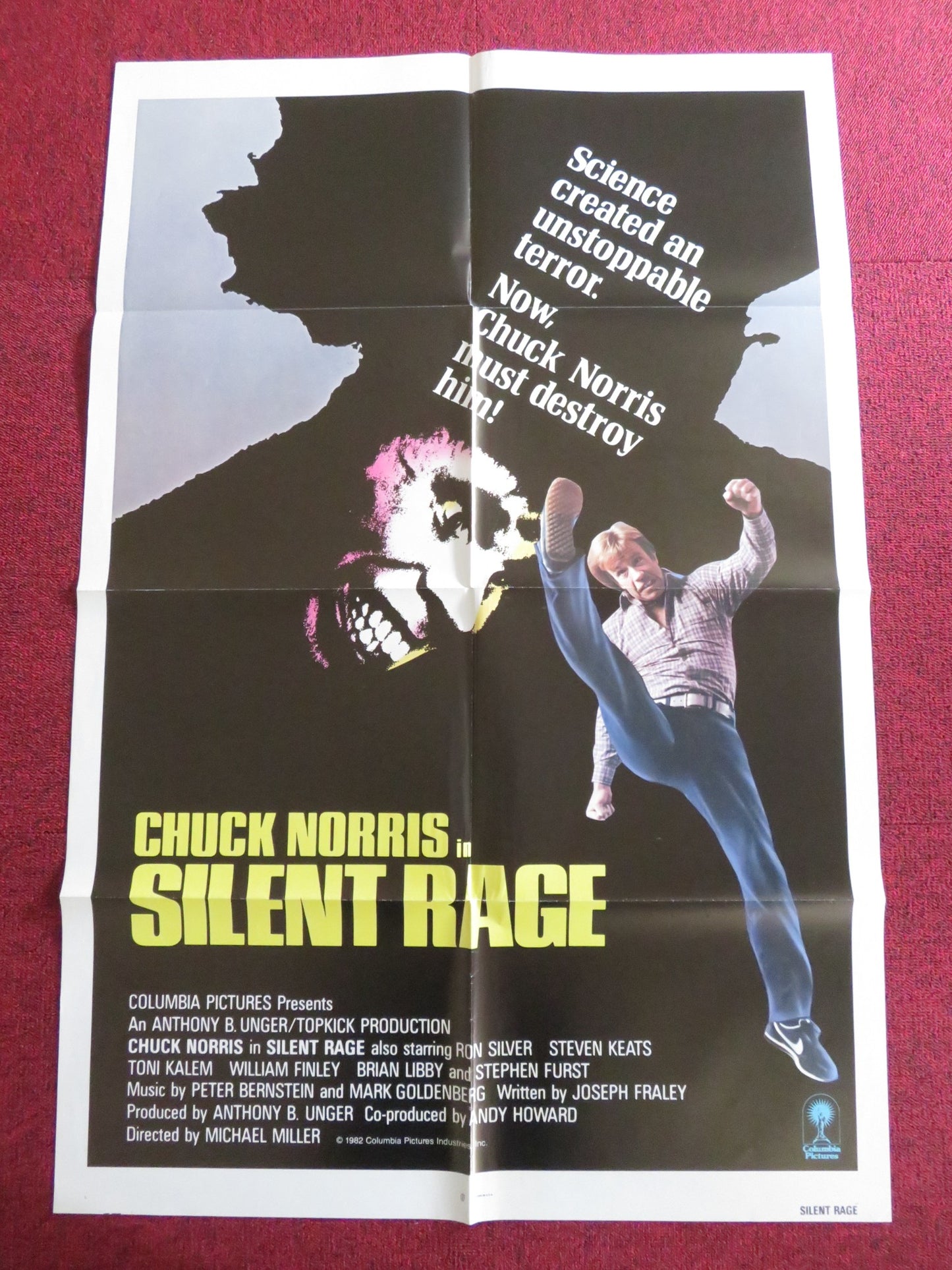 SILENT RAGE - B FOLDED US ONE SHEET POSTER CHUCK NORRIS RON SILVER 1982