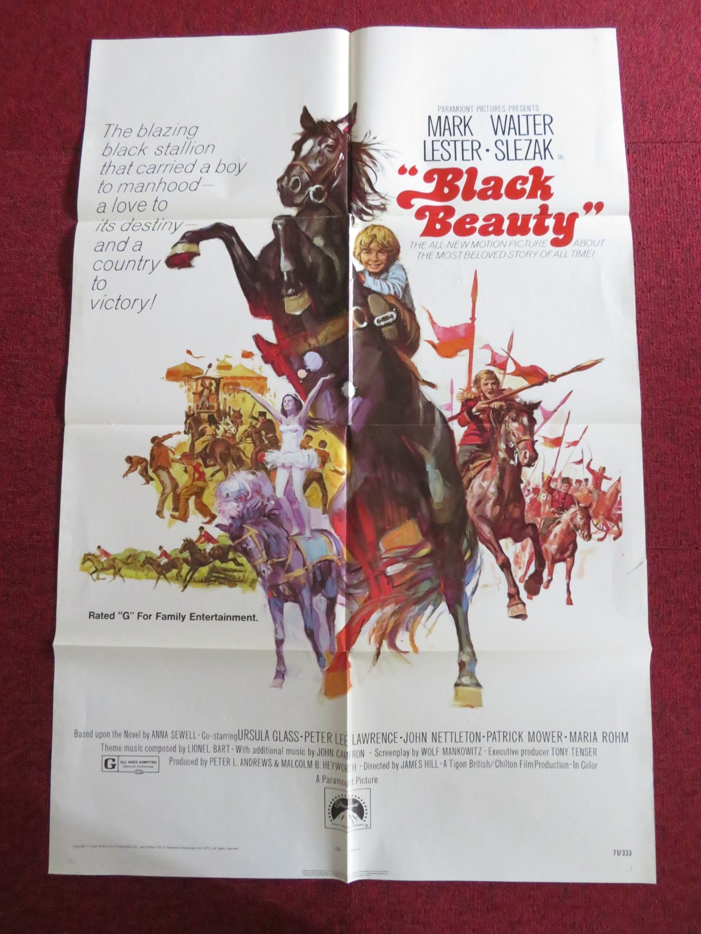 BLACK BEAUTY - B FOLDED US ONE SHEET POSTER MARK LESTER WALTER SLEZAK 1971