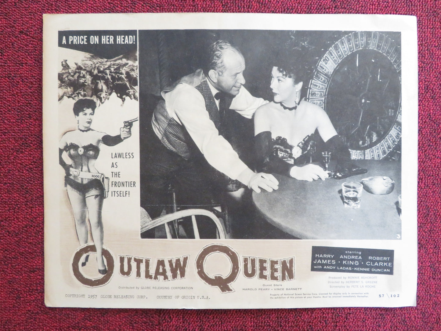 OUTLAW QUEEN US LOBBY CARD FULL SET ANDREA KING HARRY JAMES 1957