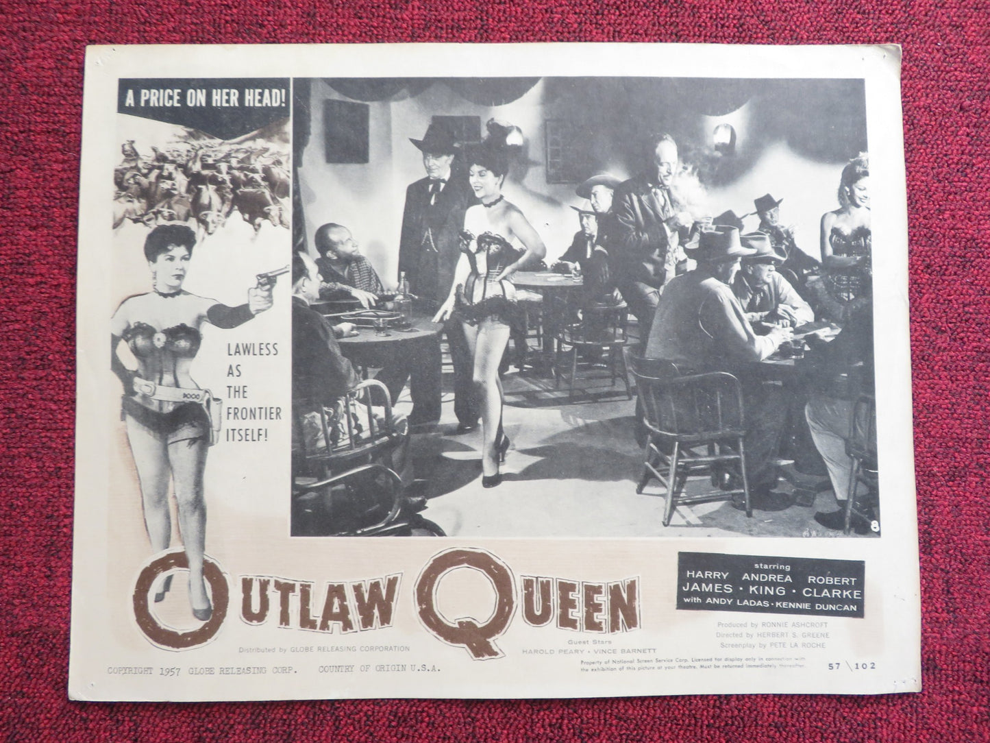 OUTLAW QUEEN US LOBBY CARD FULL SET ANDREA KING HARRY JAMES 1957