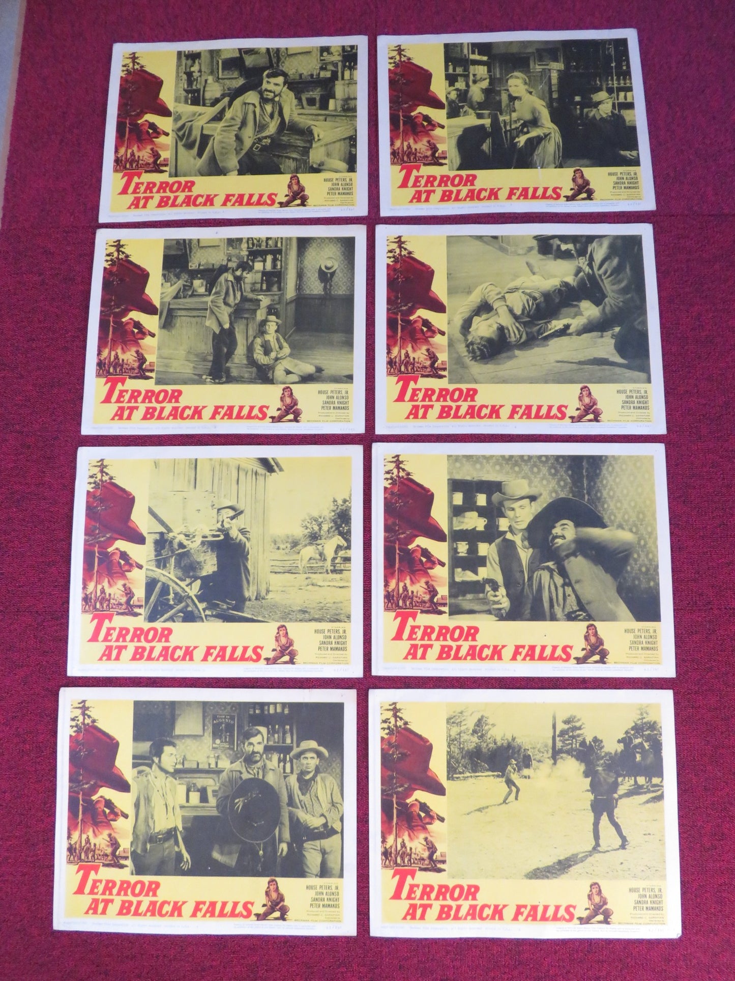 TERROR AT BLACK FALLS US LOBBY CARD FULL SET HOUSE PETERS JR. JOHN ALONSO 1962