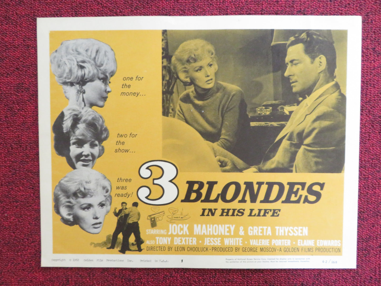 THREE BLONDES IN HIS LIFE US LOBBY CARD FULL SET JOCK MAHONEY GRETA THYSSEN 1962