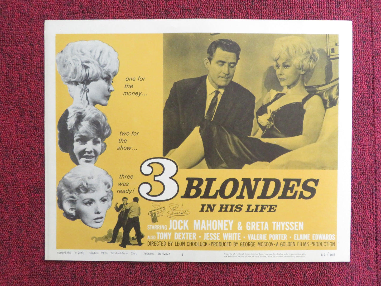 THREE BLONDES IN HIS LIFE US LOBBY CARD FULL SET JOCK MAHONEY GRETA THYSSEN 1962