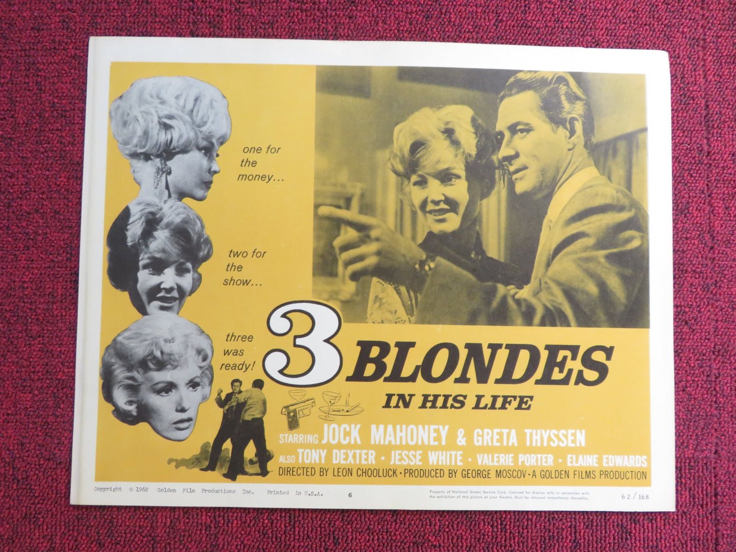 THREE BLONDES IN HIS LIFE US LOBBY CARD FULL SET JOCK MAHONEY GRETA THYSSEN 1962