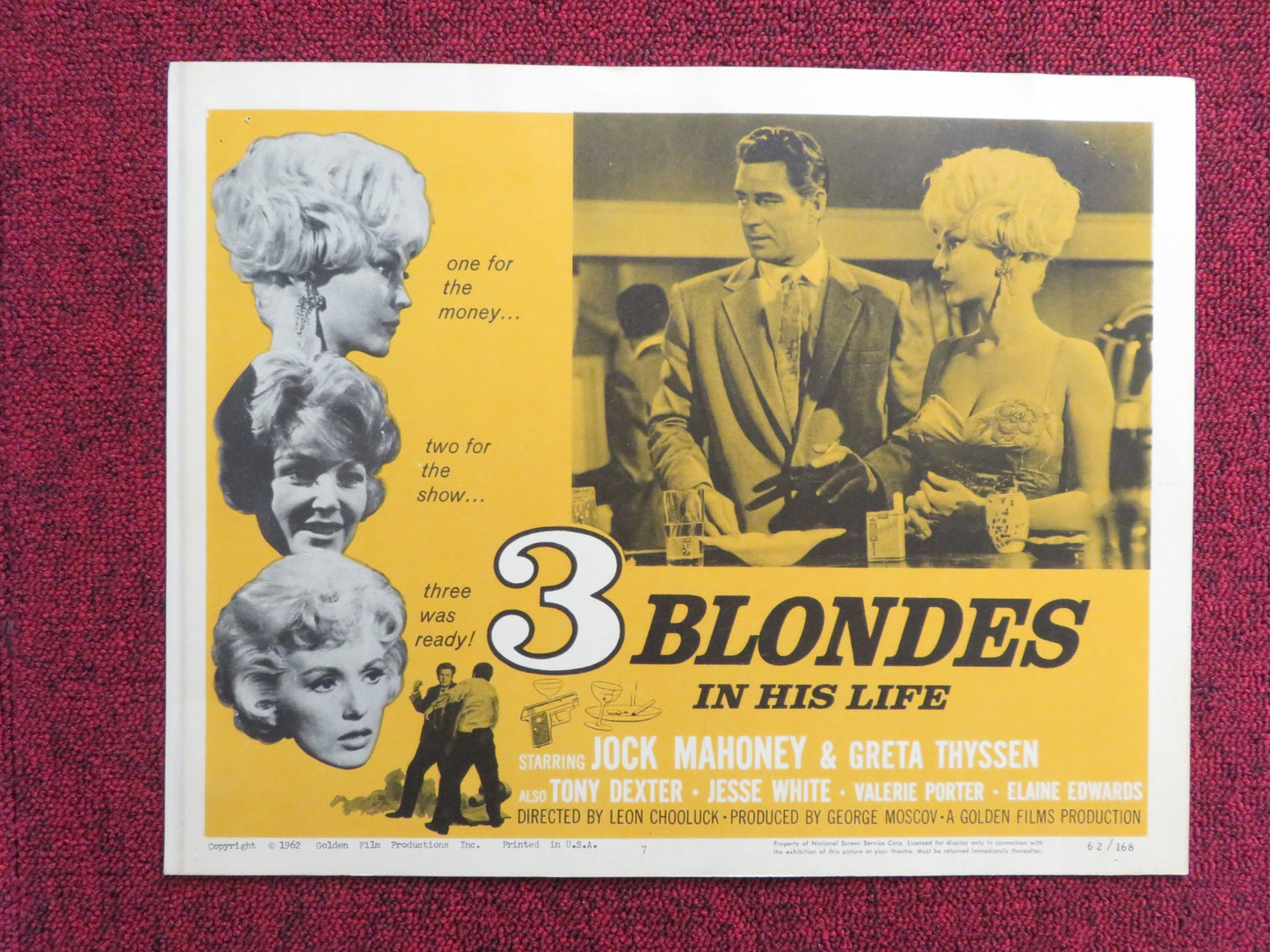 THREE BLONDES IN HIS LIFE US LOBBY CARD FULL SET JOCK MAHONEY GRETA THYSSEN 1962