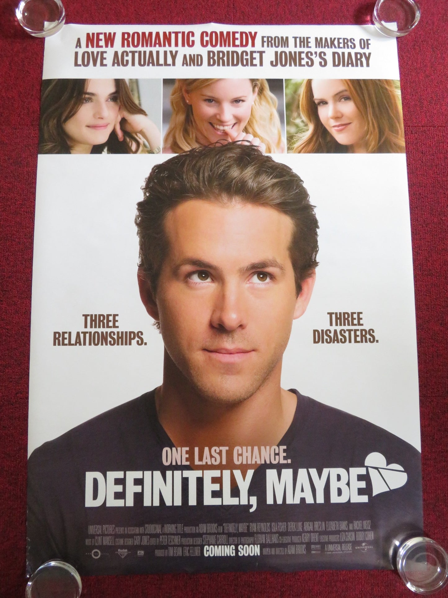 DEFINITELY, MAYBE US ONE SHEET ROLLED POSTER RYAN REYNOLDS AN NGUYEN 2008