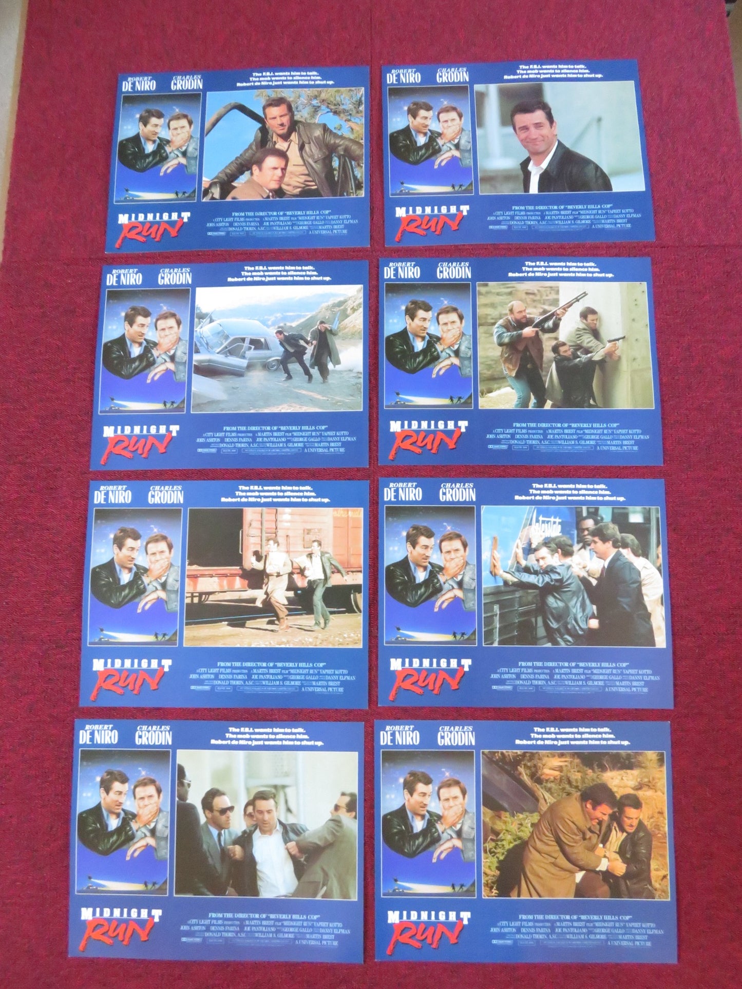 MIDNIGHT RUN US LOBBY CARD FULL SET ROBERT DE NIRO CHARLES GRODIN 1988