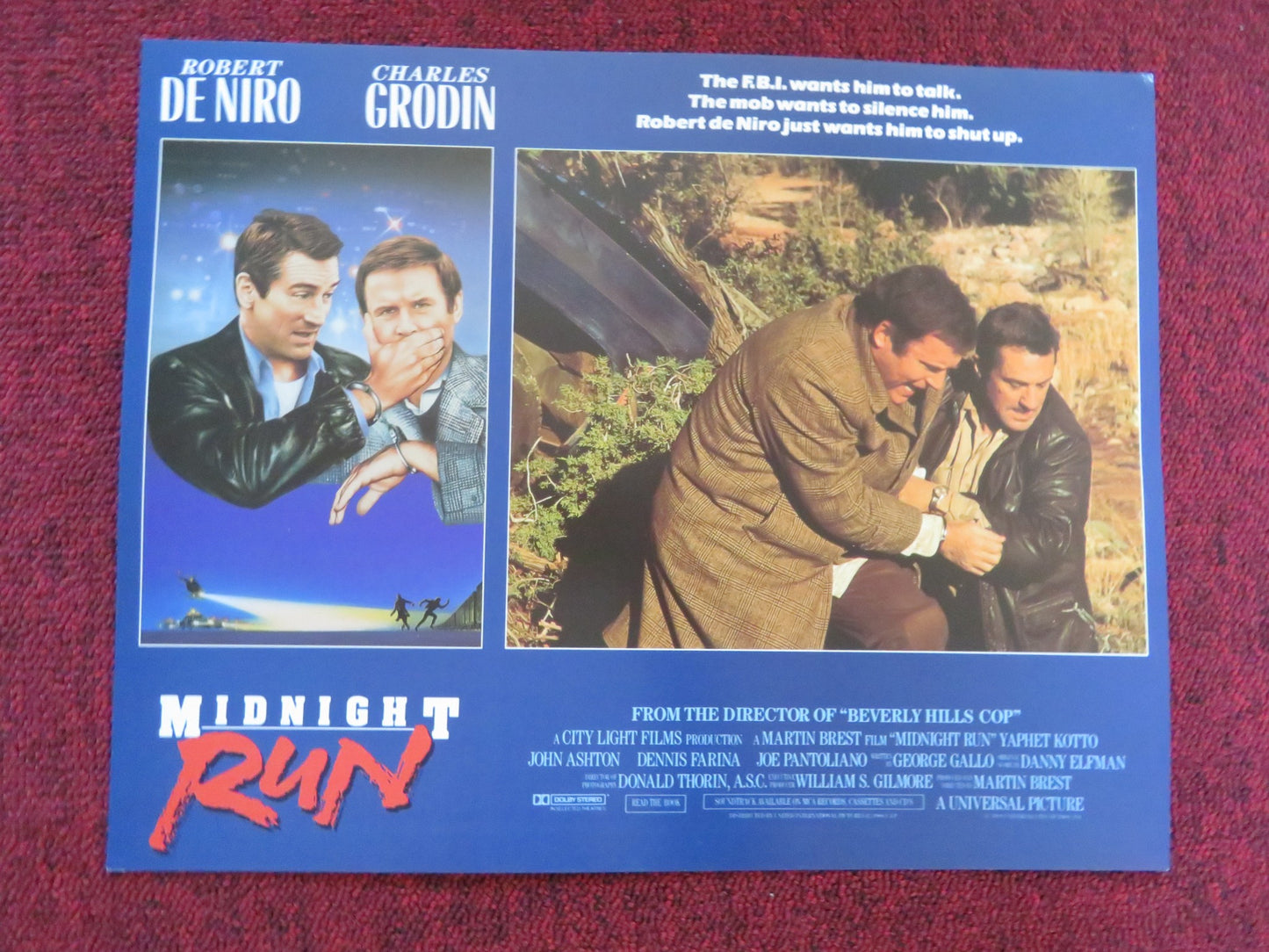 MIDNIGHT RUN US LOBBY CARD FULL SET ROBERT DE NIRO CHARLES GRODIN 1988