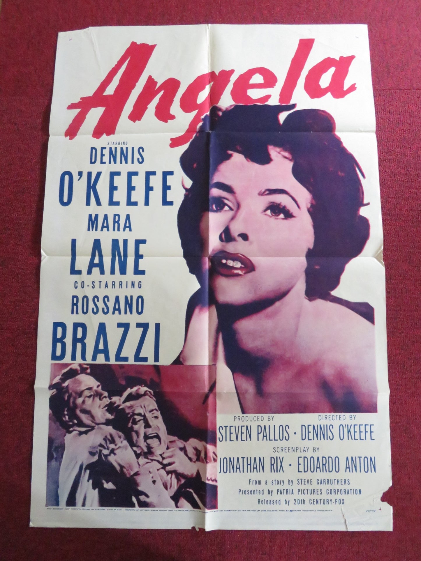 ANGELA FOLDED US ONE SHEET POSTER DENNIS O'KEEFE MARA LANE 1954