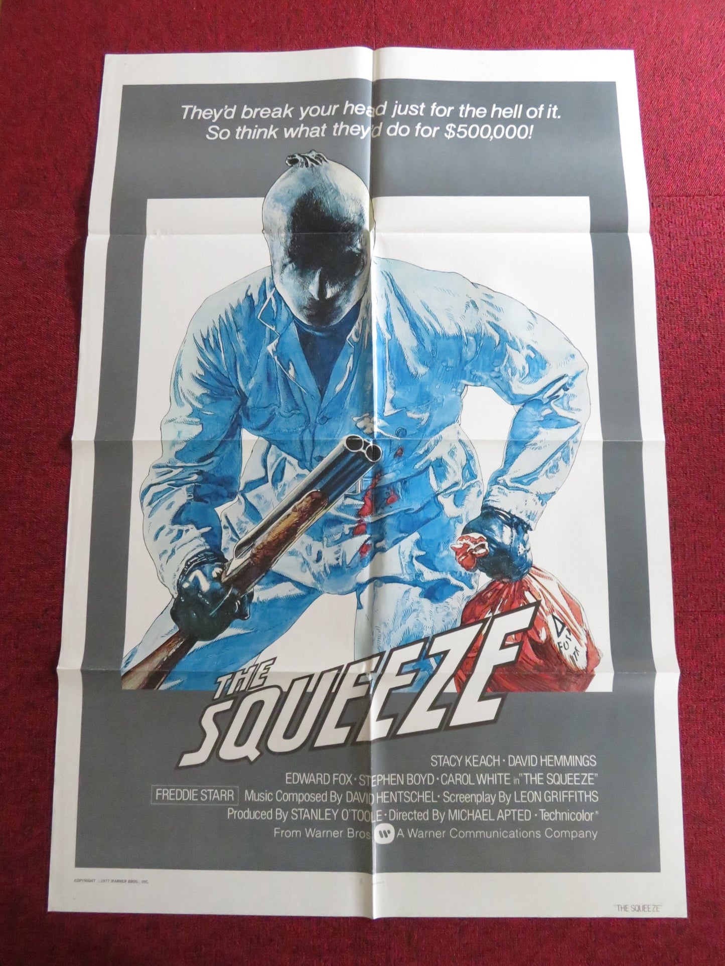 THE SQUEEZE FOLDED US ONE SHEET POSTER STACY KEACH DAVID HEMMINGS E. FOX 1977