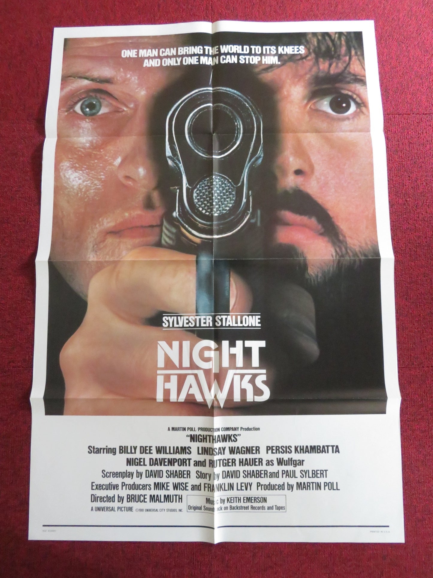 NIGHTHAWKS FOLDED US ONE SHEET POSTER SYLVESTER STALLONE BILLY DEE WILLIAMS 1981