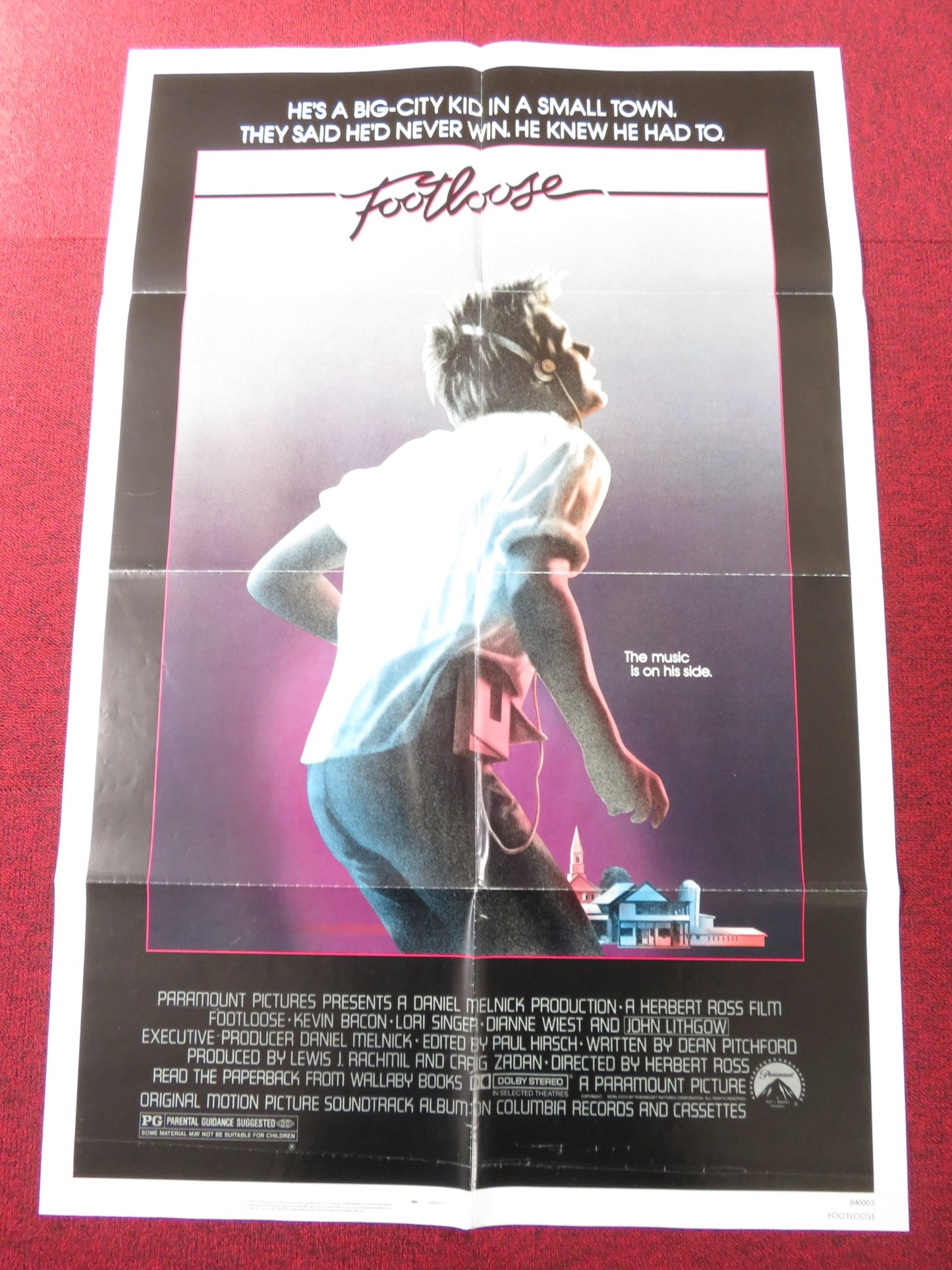 FOOTLOOSE FOLDED US ONE SHEET POSTER KEVIN BACON LORI SINGER 1984