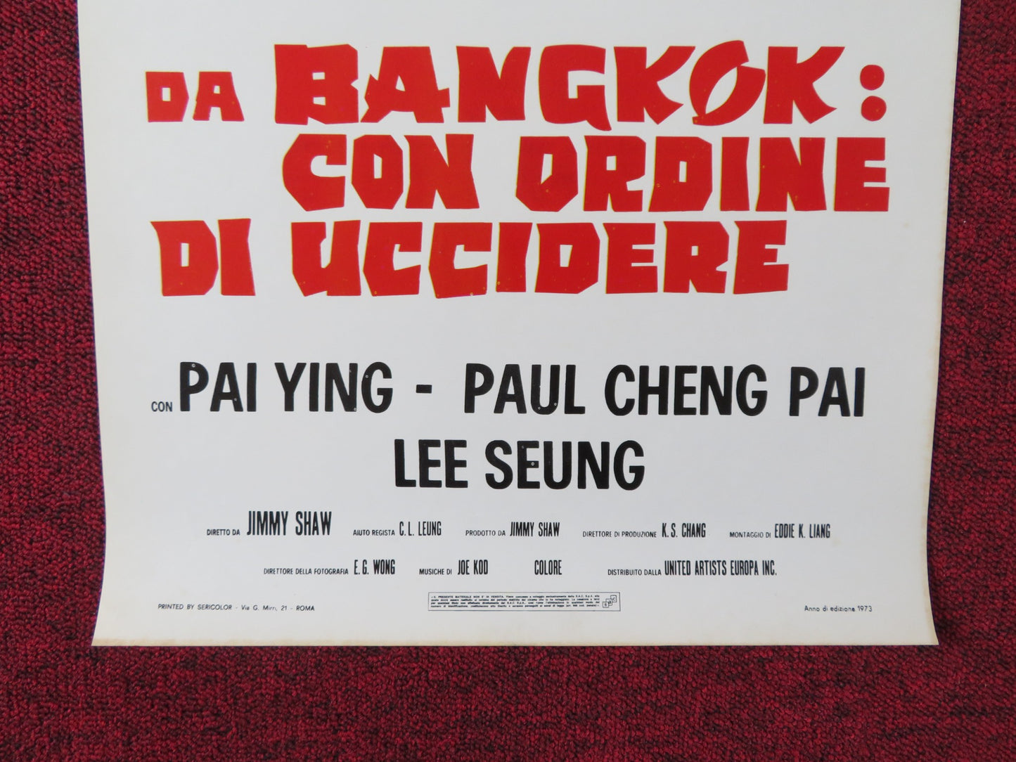 KUNG FU-RY ITALIAN LOCANDINA POSTER PAI YING PAUL CHEUNG 1973