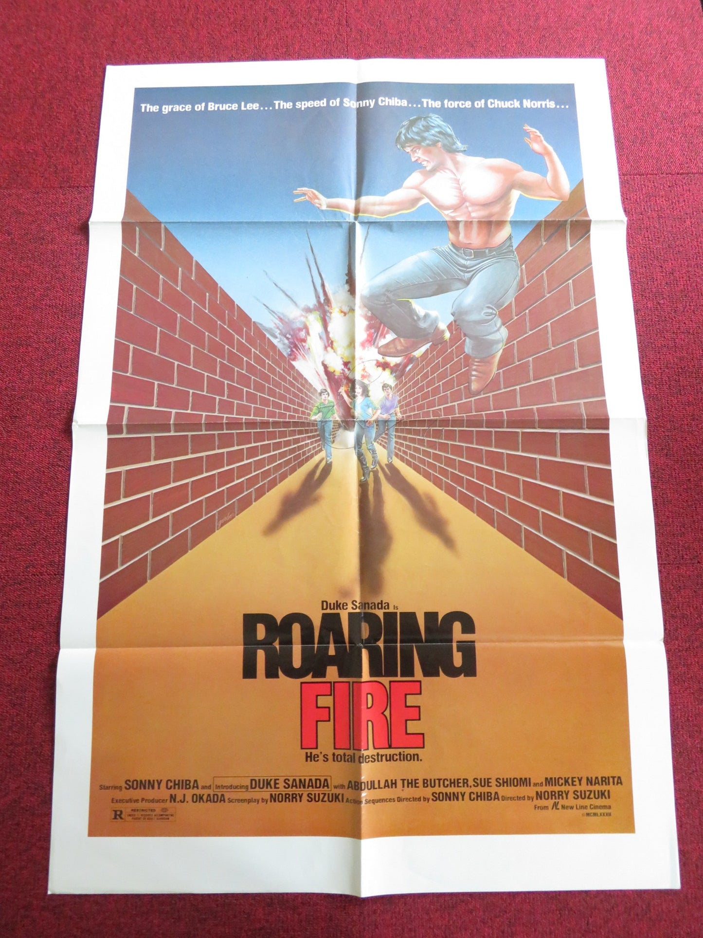 ROARING FIRE FOLDED US ONE SHEET POSTER SONNY CHIBA DUKE SANADA 1981