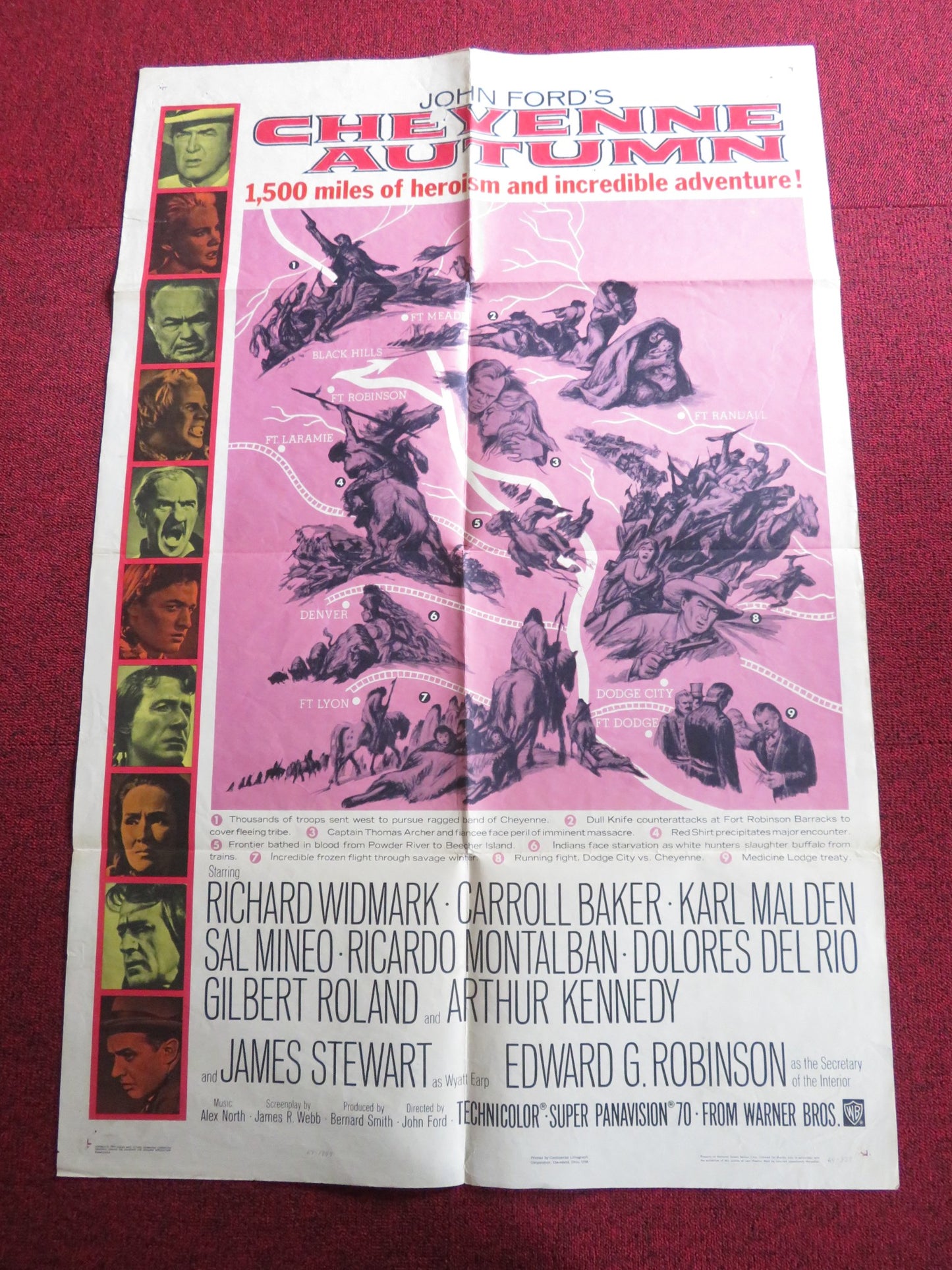 CHEYENNE AUTUMN FOLDED US ONE SHEET POSTER JAMES STEWART RICHARD WIDMARK  1964