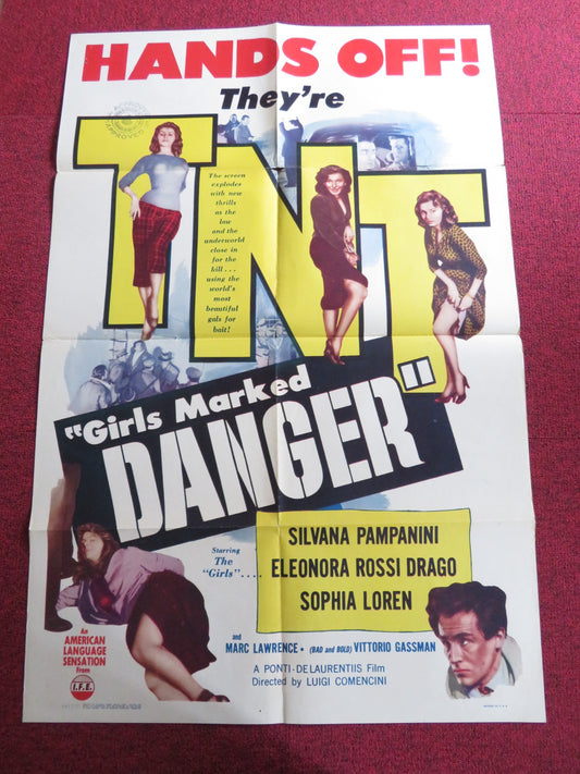 GIRLS MARKED DANGER FOLDED US ONE SHEET POSTER SOPHIA LOREN MARC LAWRENCE 1952