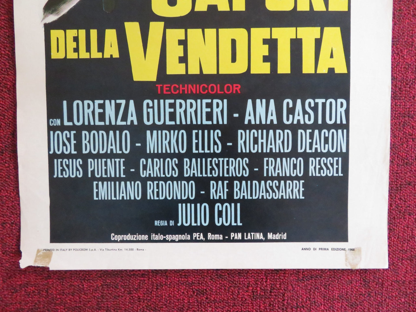 IL SAPORE DELLA VENDETTA ITALIAN LOCANDINA POSTER TOM TRYON L. GUERRIERI 1968