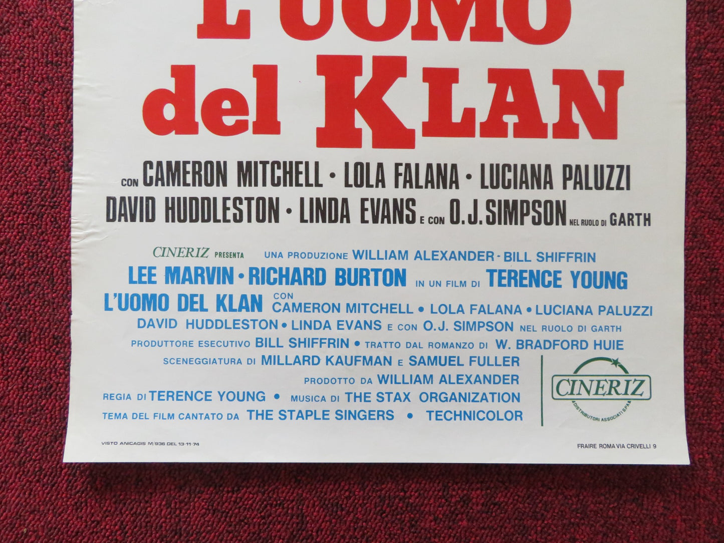 THE KLANSMAN ITALIAN LOCANDINA POSTER LEE MARVIN RICHARD BURTON 1974