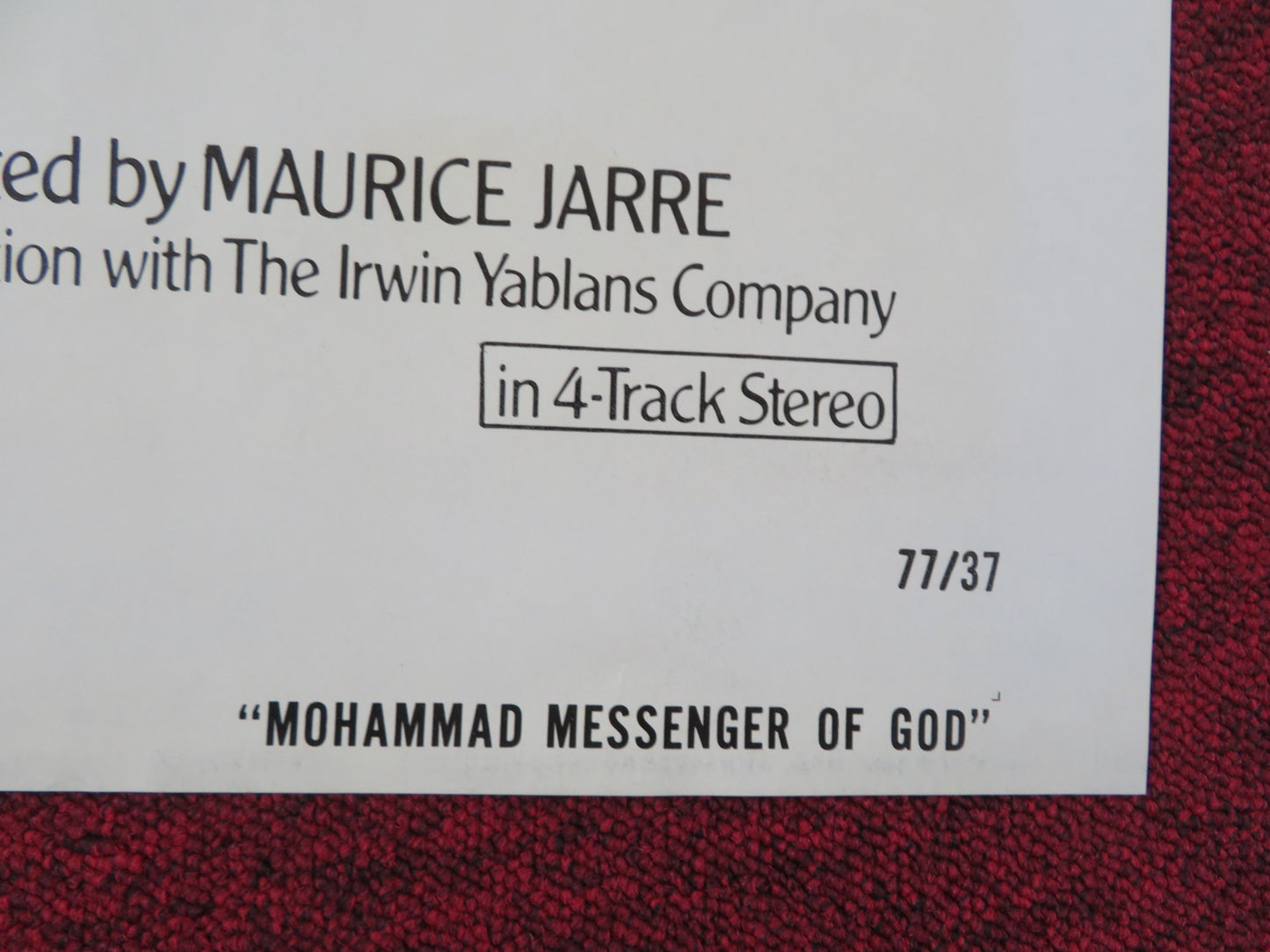 MOHAMMAD MESSENGER OF GOD / THE MESSAGE FOLDED US ONE SHEET POSTER QUINN 1976