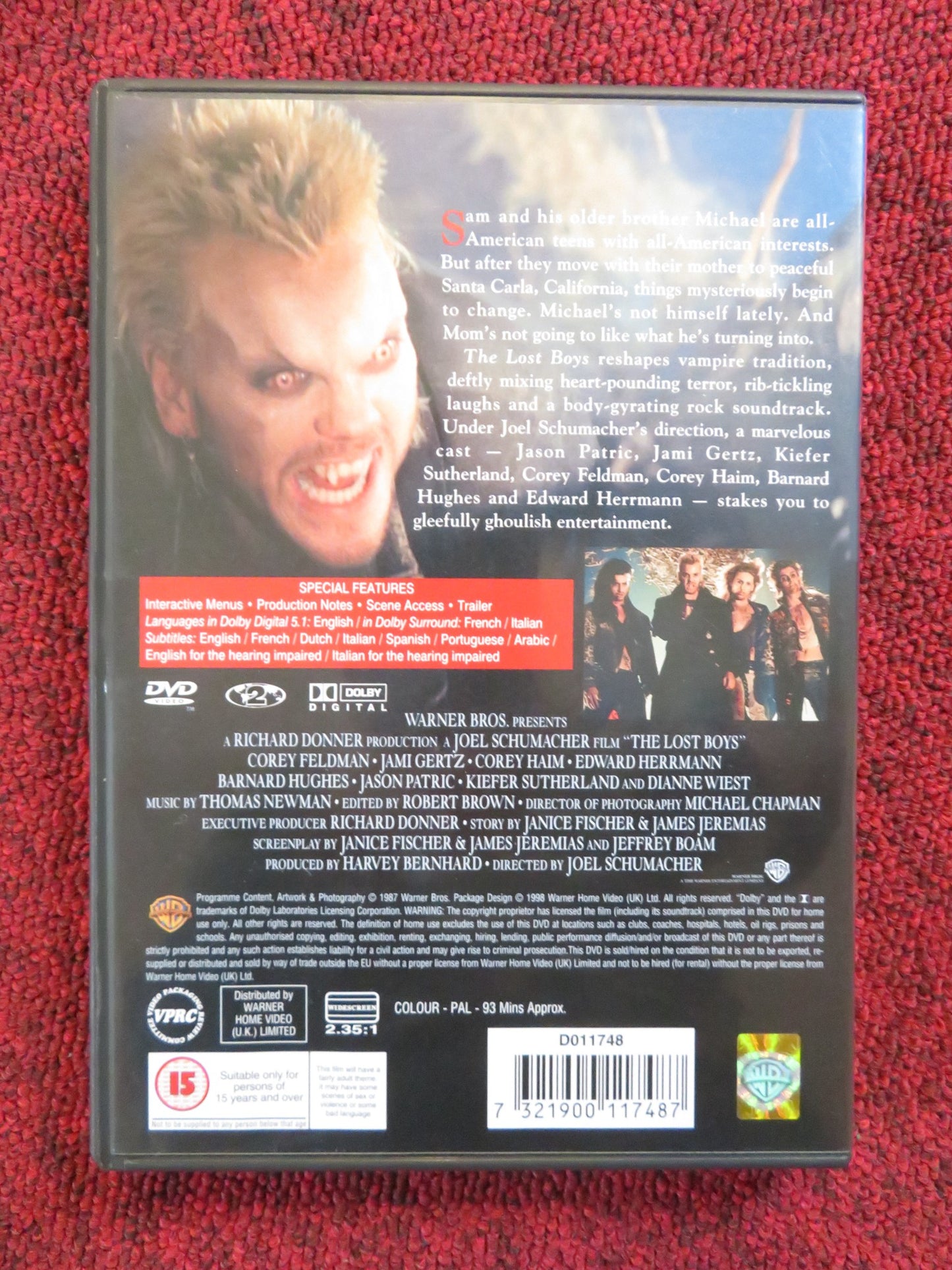 THE LOST BOYS (DVD) KIEFER SUTHERLAND COREY HAIM 1987 REGION 2