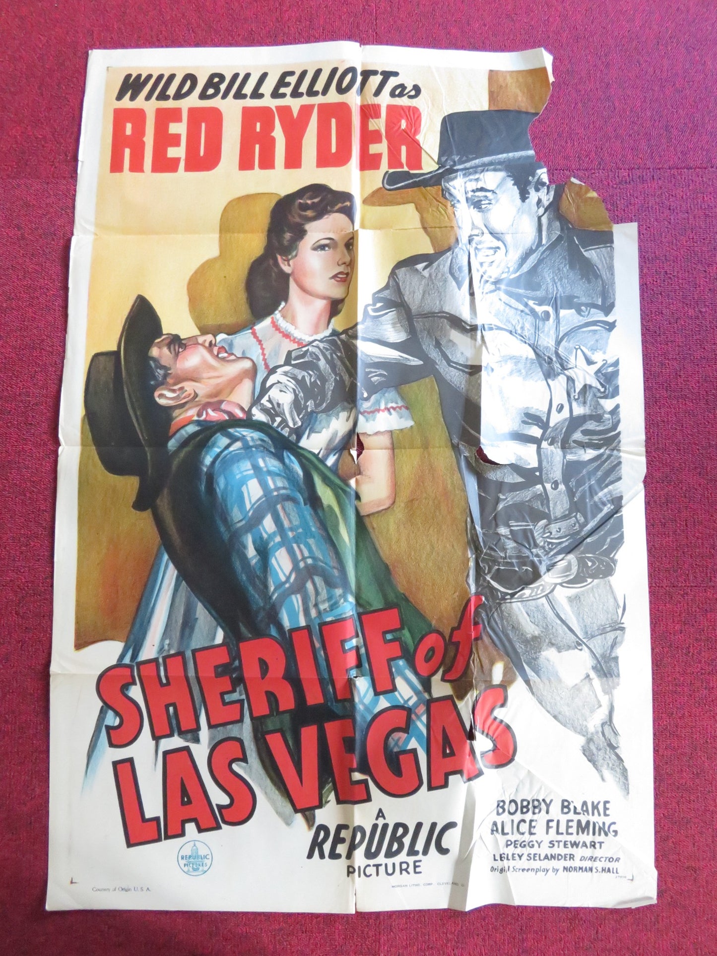 SHERIFF OF LAS VEGAS FOLDED US ONE SHEET POSTER BILL ELLIOTT ROBERT BLAKE 1944