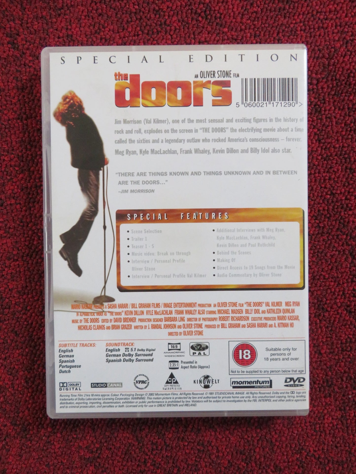 THE DOORS - SPECIAL EDITION (DVD) VAL KILMER MEG RYAN 1991 REGION 2