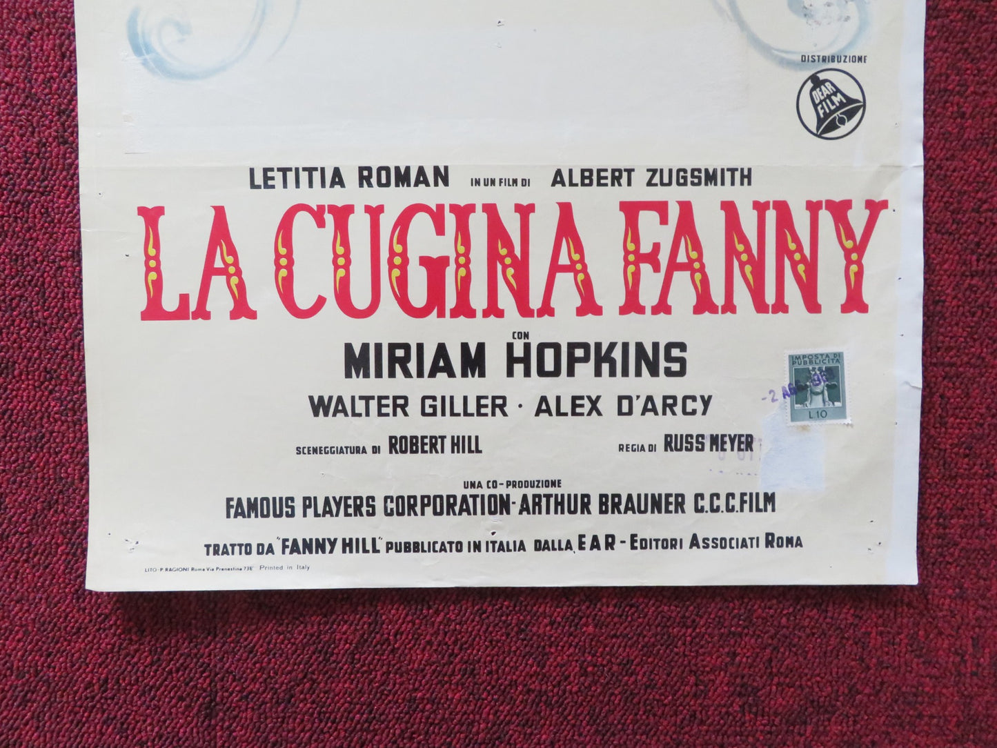 RUSS MEYER'S FANNY HILL ITALIAN LOCANDINA POSTER MIRIAM HOPKINS W. GILLER 1964