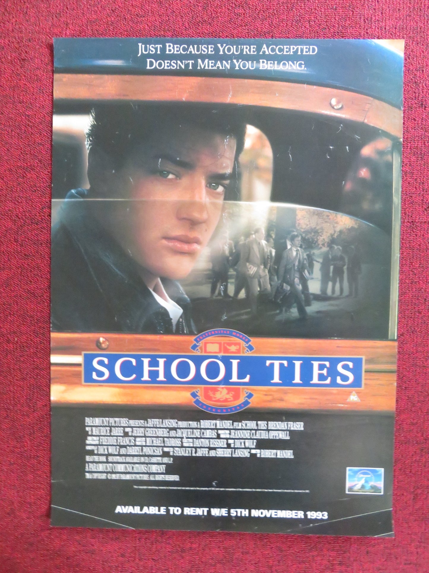 SCHOOL TIES VHS VIDEO POSTER BRENDAN FRASER MATT DAMON 1992