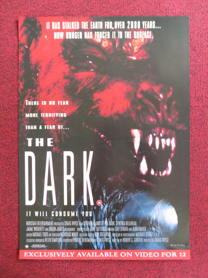 THE DARK VHS VIDEO POSTER STEPHEN MCHATTIE CYNTHIA BELLIVEAU 1993